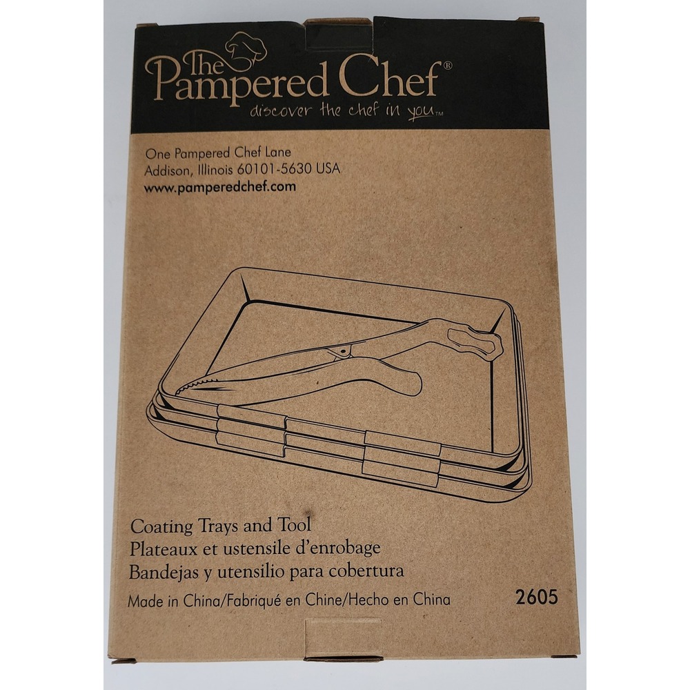 Pampered Chef Coating Trays and Tool 2605 White Breading Set NIB Sealed EXC